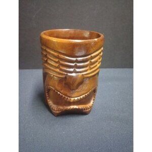 Hand Carved Monkey Pod Wood Tiki Mug 5" Tall